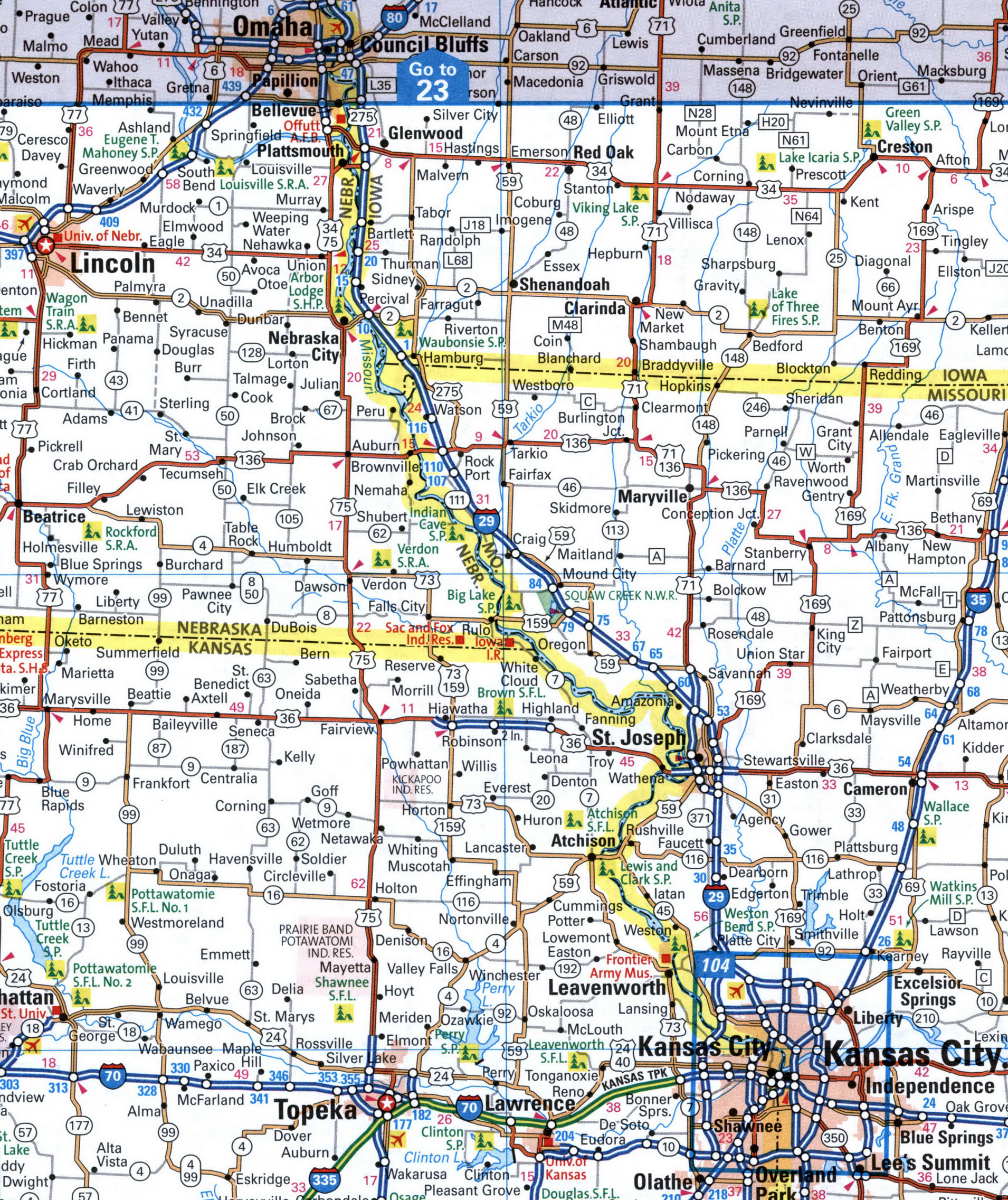 Map I29 interstate highway Missouri, Iowa, South Dakota, North Dakota
