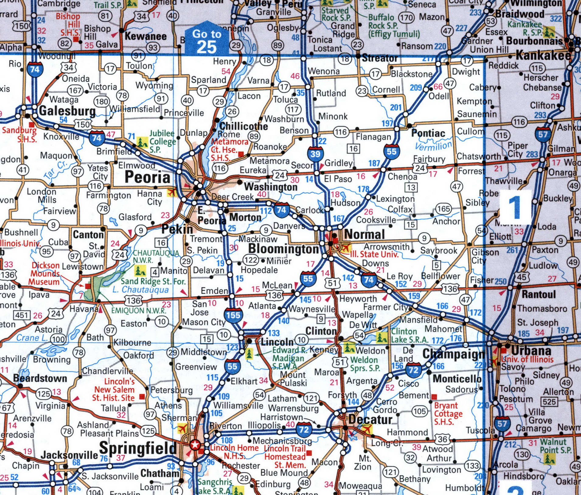Map of I39 interstate highway Illinois, Wisconsin with interchange exit number U.S.