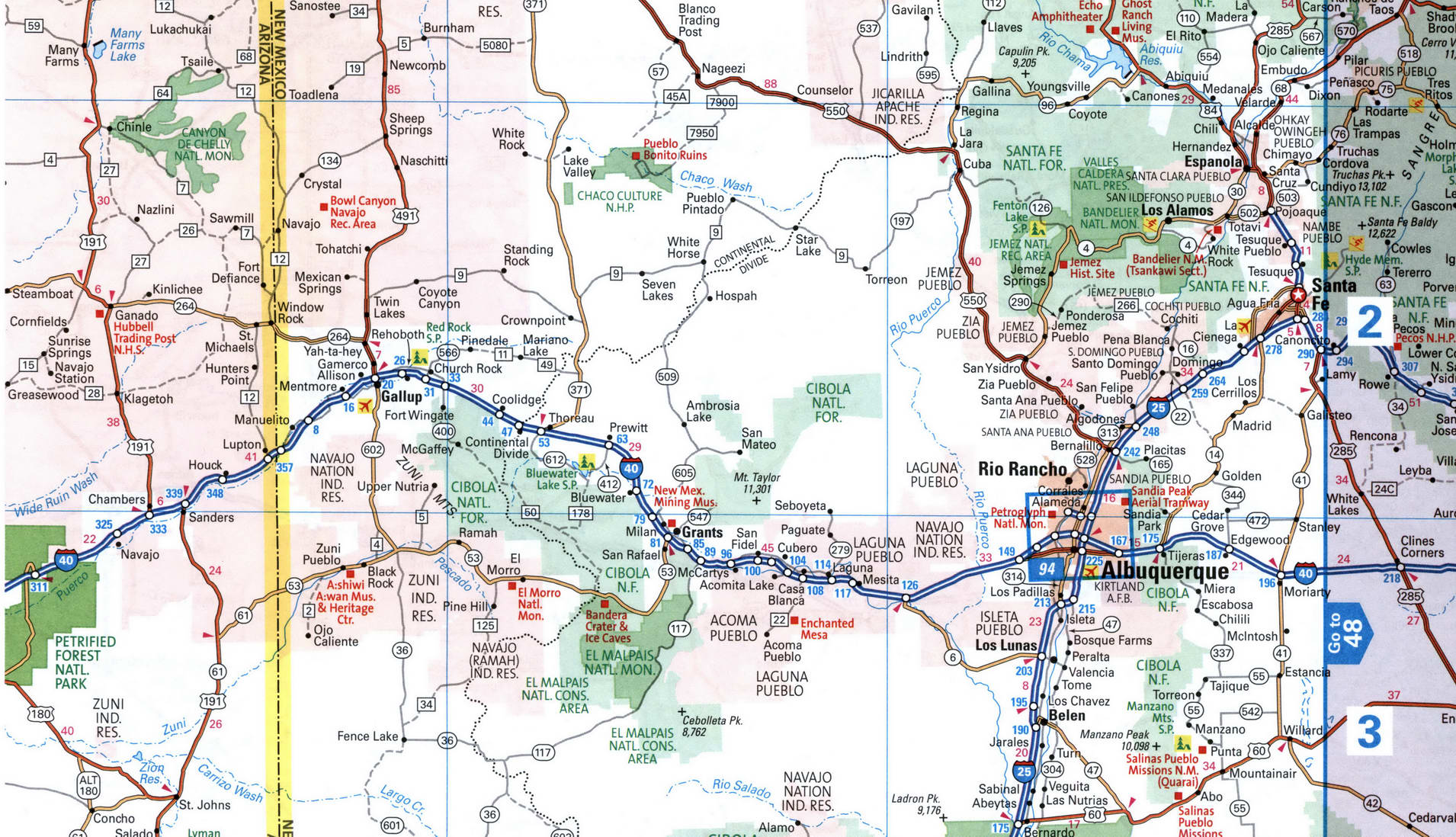 Map I40 interstate highway California, Arizona, New Mexico, Texas