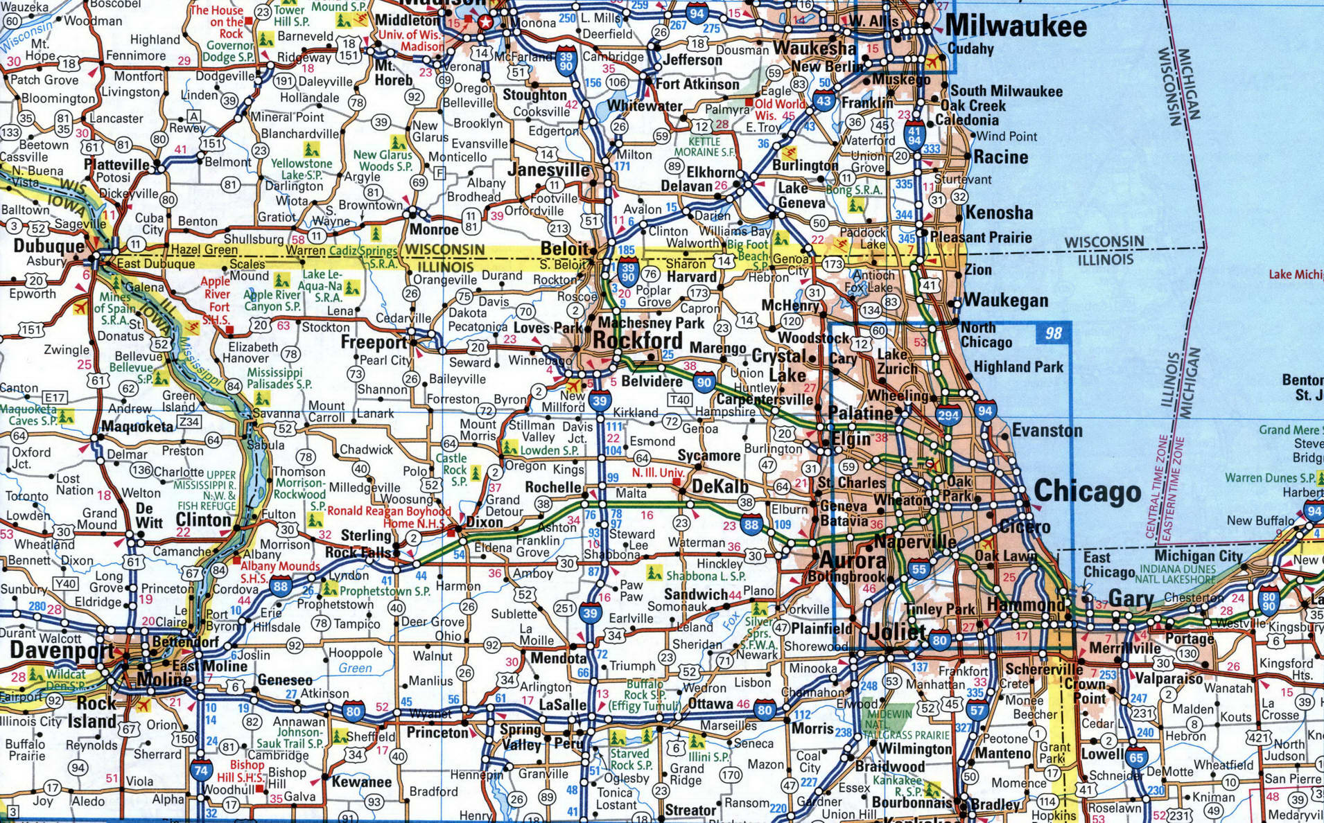 Map of I88 interstate highway via Illinois state interchange exit