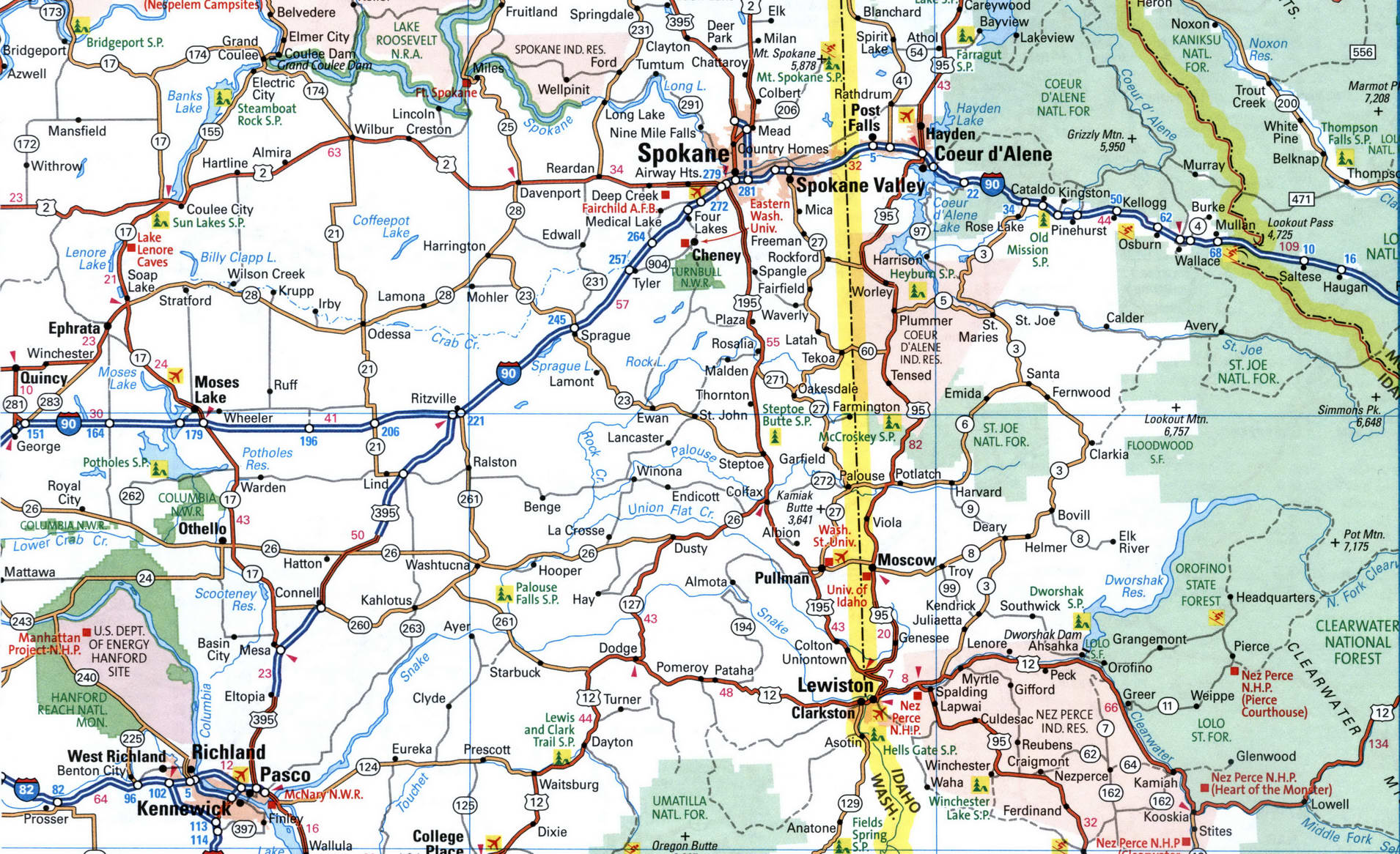 Map of I90 interstate highway via Washington, Ohio, Massachusetts with