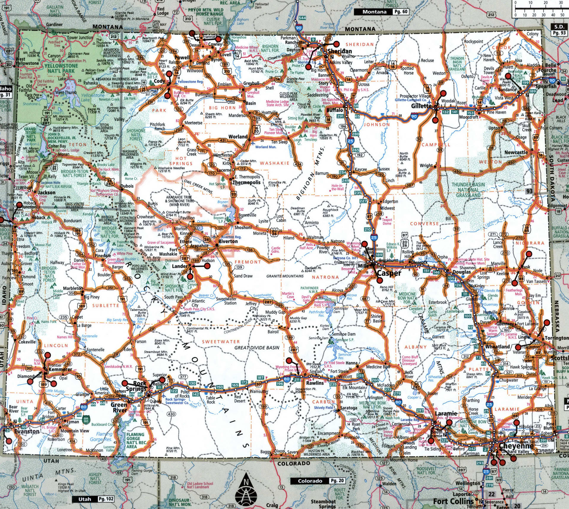 Wyoming state highway map with truck routes region roads map trucker