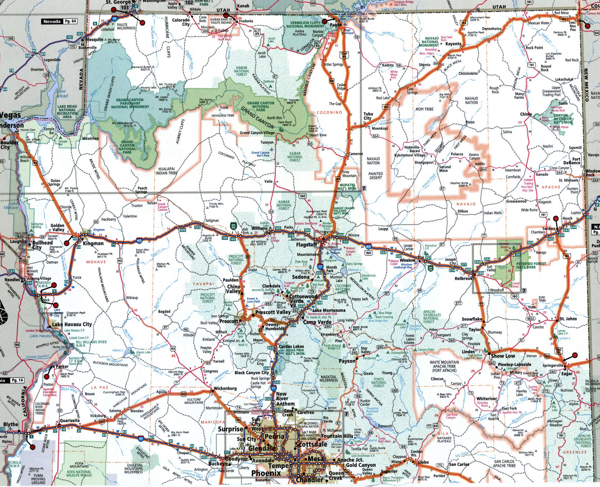 Arizona state highway map with truck routes region roads map trucker