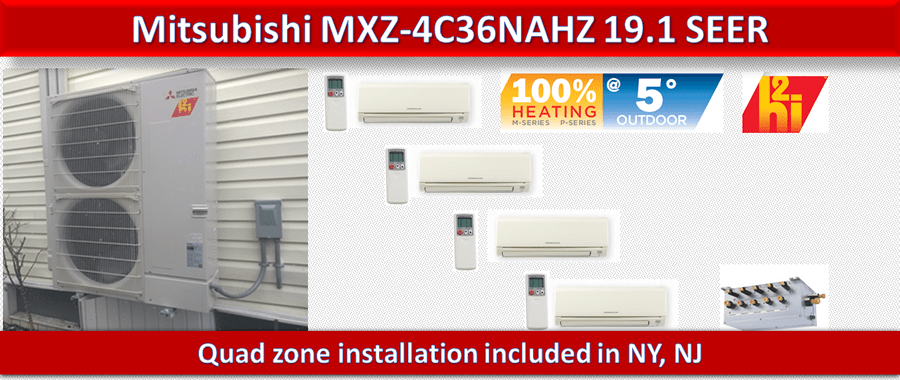 Mitsubishi MXZ-4C36NAHZ quad zone hyper heat ductless AC & Heat pump | eBay