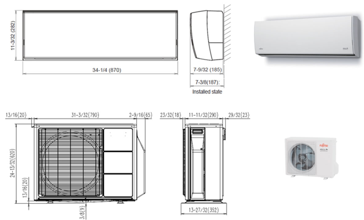 FUJITSU 15RLS2 Ductless Mini split 21 SEER include HVAC installation