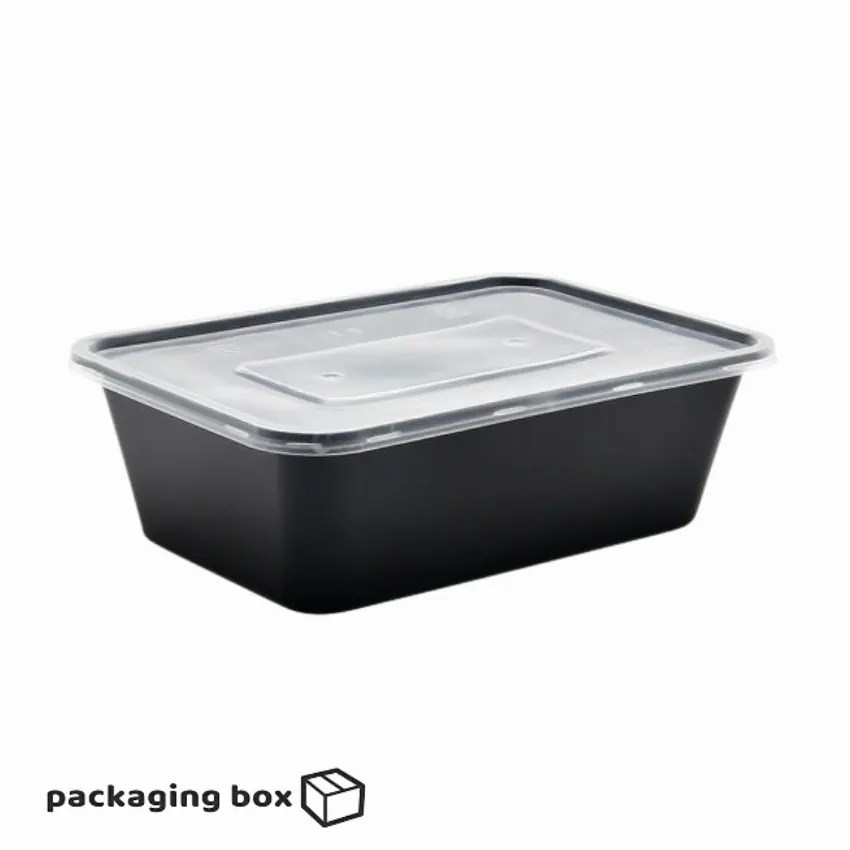 Disposable Black Plastic Food Packaging Container (750ml) Packaging Box
