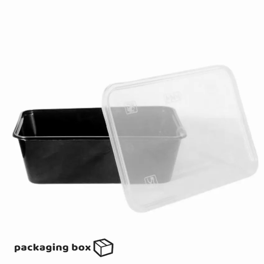 Disposable Black Plastic Food Packaging Container (750ml) Packaging Box