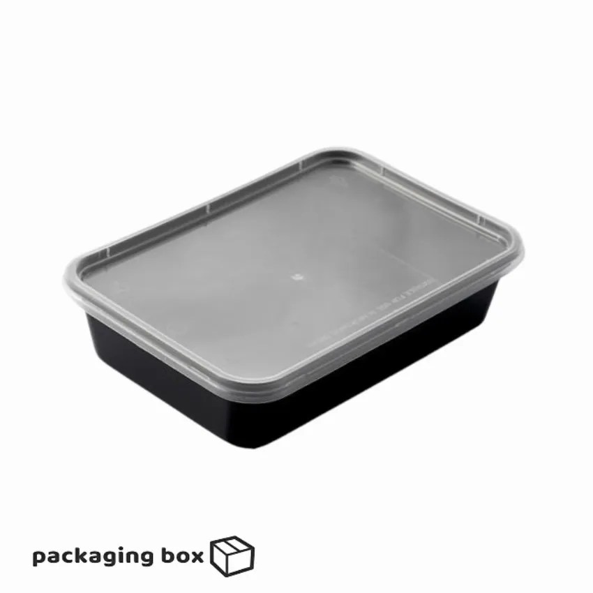 Disposable Black Plastic Food Packaging Container (500ml) Packaging Box