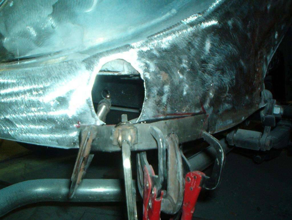 Rust repair by rear bumper, mounting hole Rt side 1936 Photo Archive Packard Motor Car