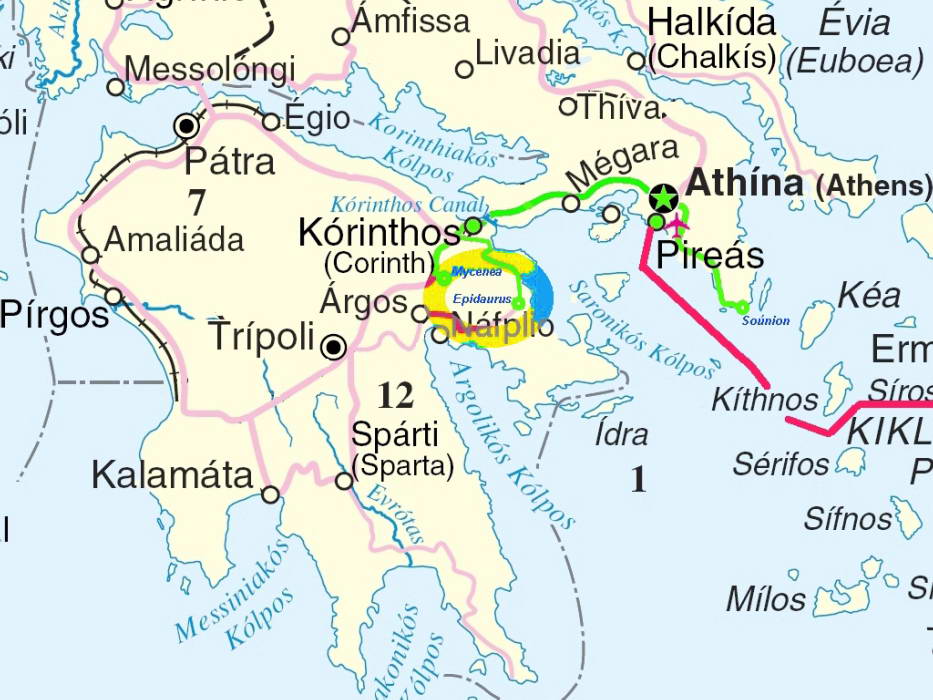 Ancient Greece Map Epidaurus Greece and 2004 Venus Transit