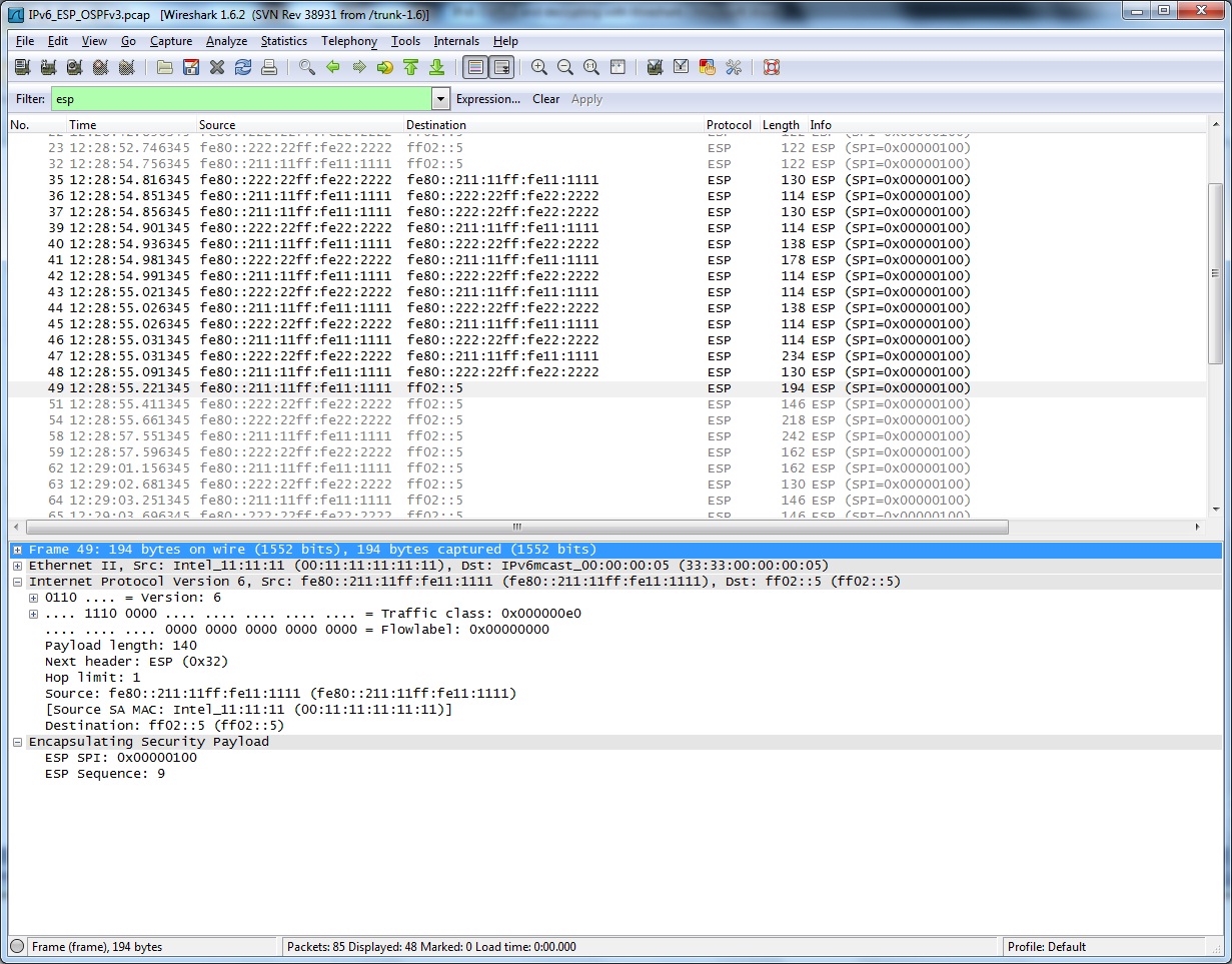 IPv6 OSPFv3 ESP Packets and Decrypting with Wireshark Packet Pushers