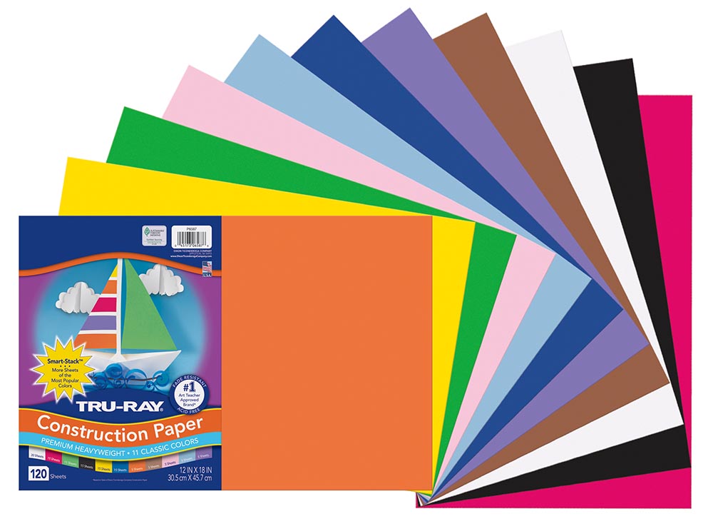 TruRay Construction Paper SmartStack, 11 Classic Colors, 12" x 18", 120 Sheets Pacon