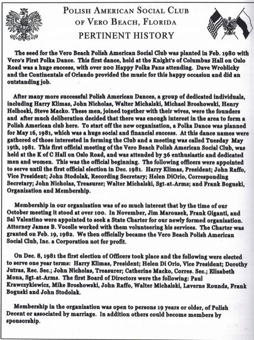 History and Mission of the Vero Beach Polish American Social Club (c