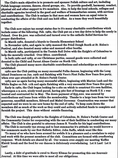 History and Mission of the Vero Beach Polish American Social Club (c