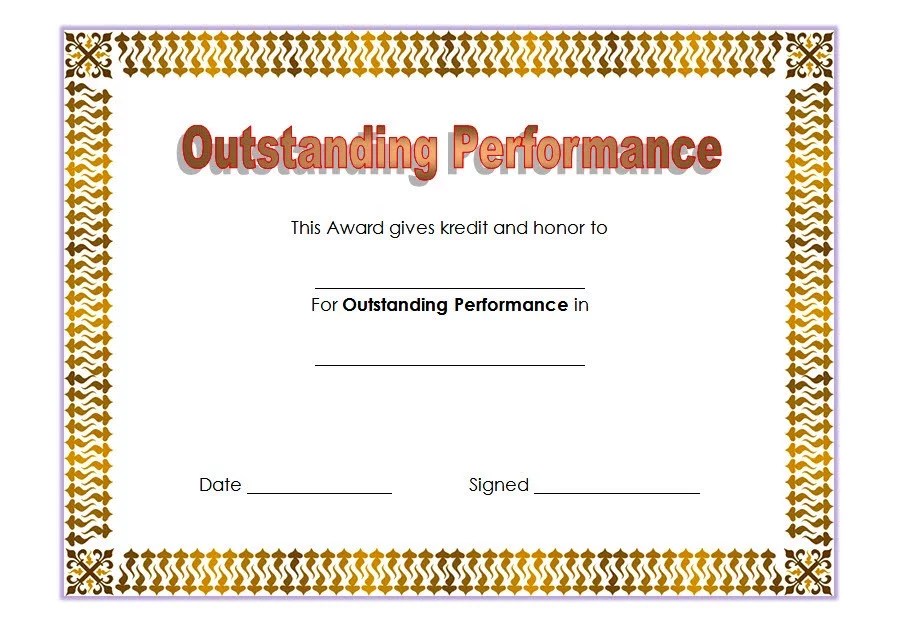 Outstanding Performance Certificate Template 7+ Excellent Award