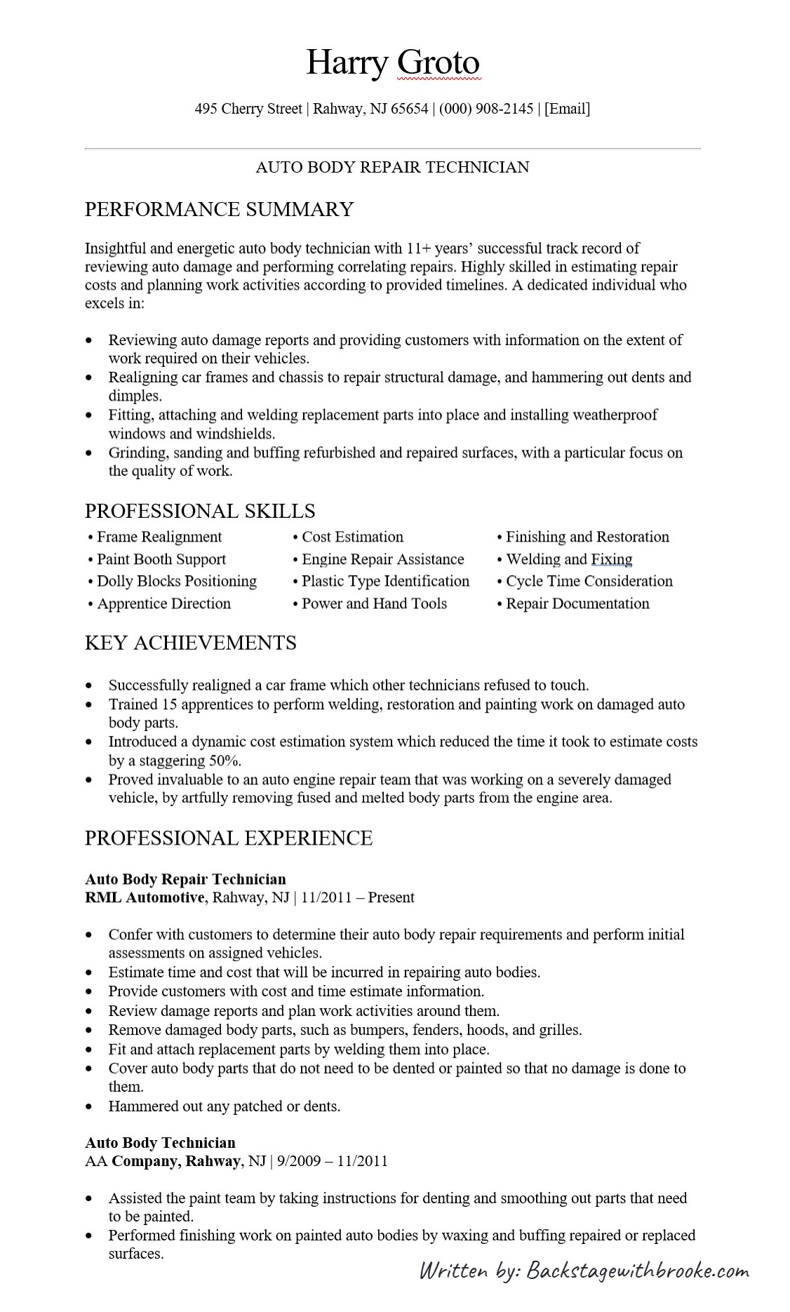 Best Auto Body Technician Resume Free (4 Picks)