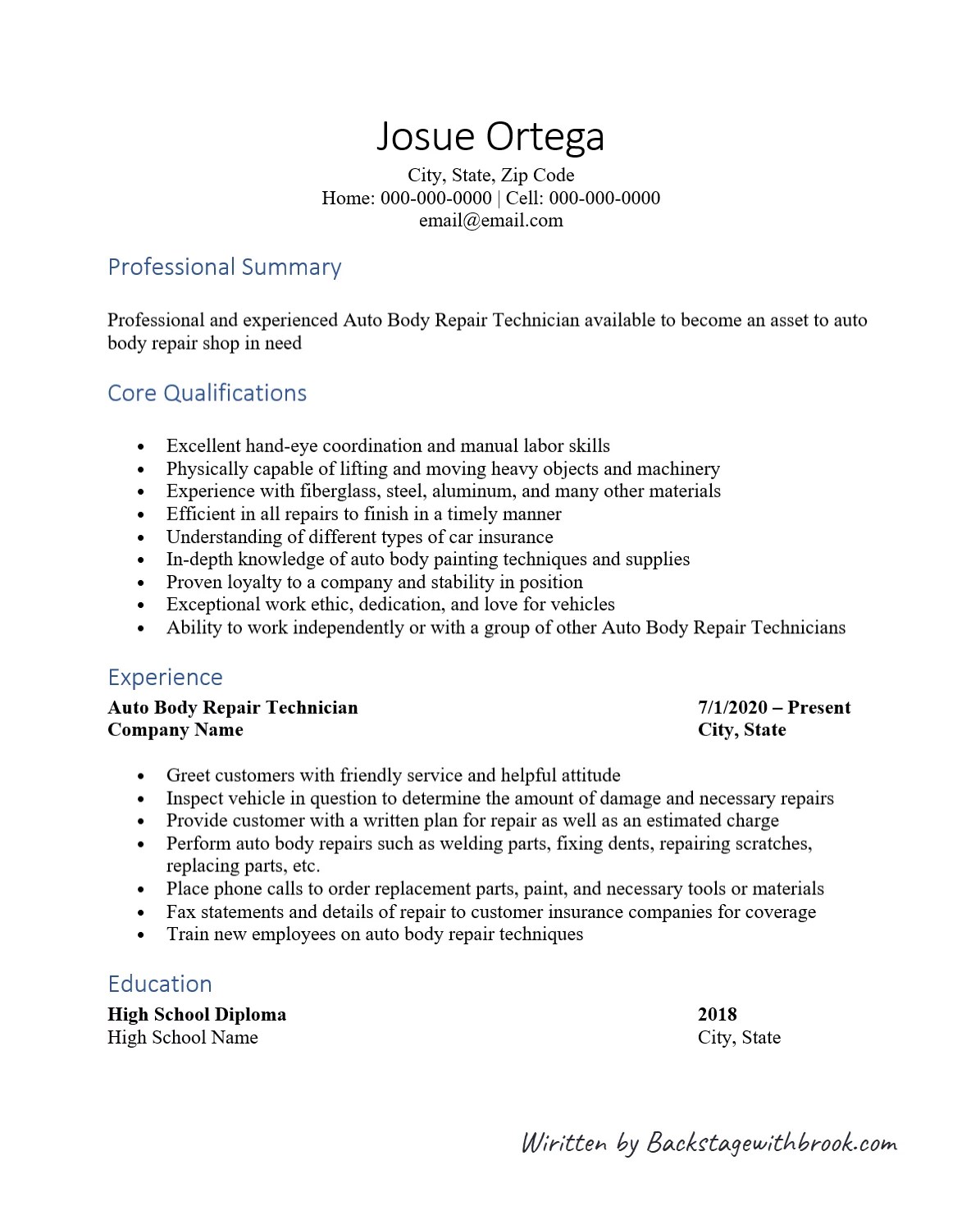 Auto Body Technician Resume Example Free Download Paddle Templates