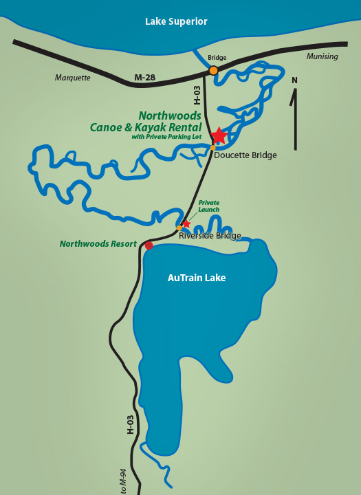Au Train Bay Michigan Map Northwoods Canoe & Kayak Rentals Au Train, Michigan