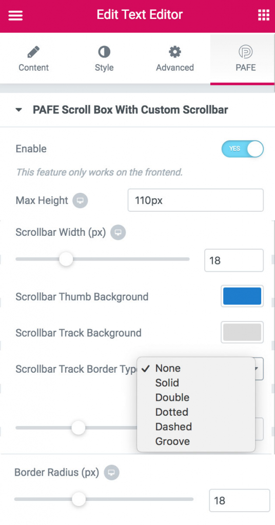 Scroll Box With Custom Scrollbar for Elementor Widgets PAFE