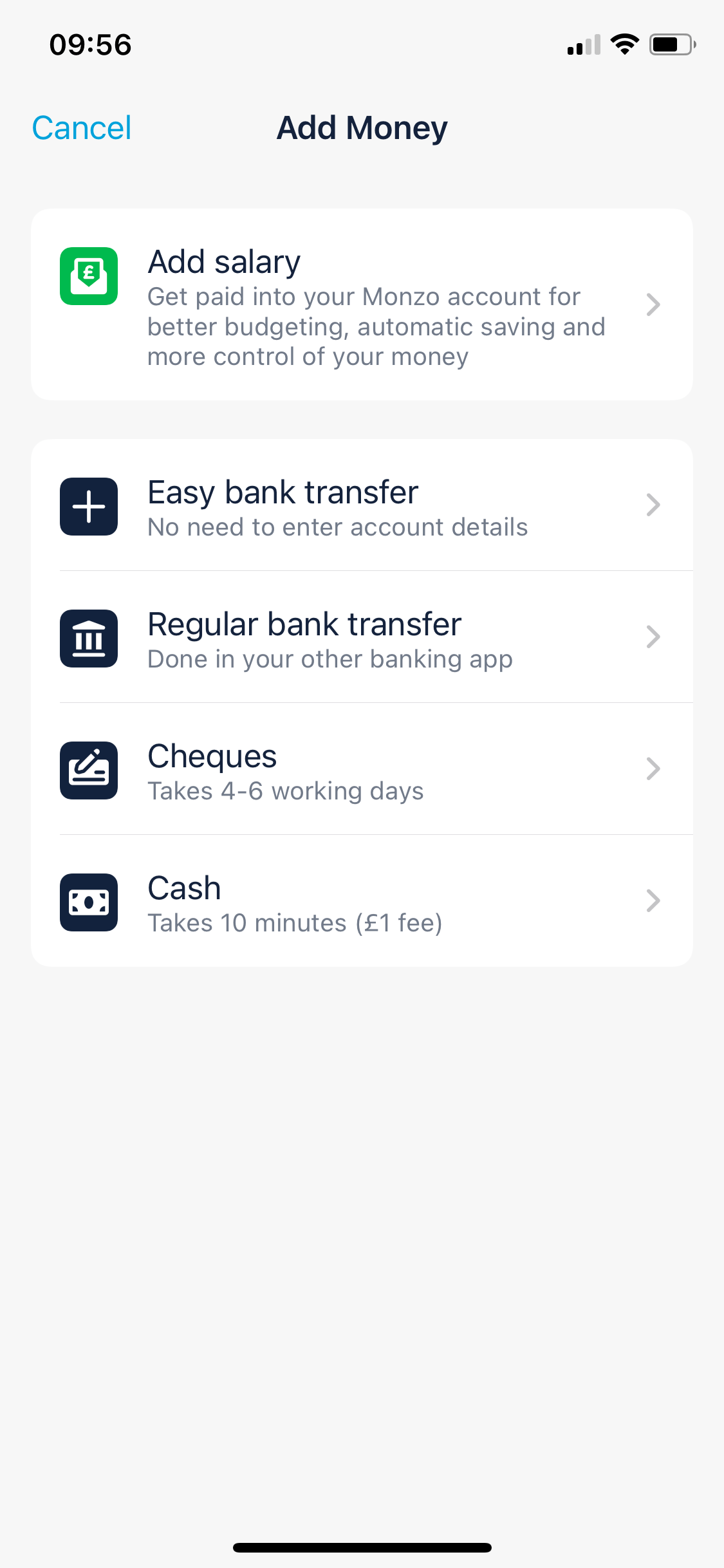 Depositing funds on Monzo (video & 16 screenshots)