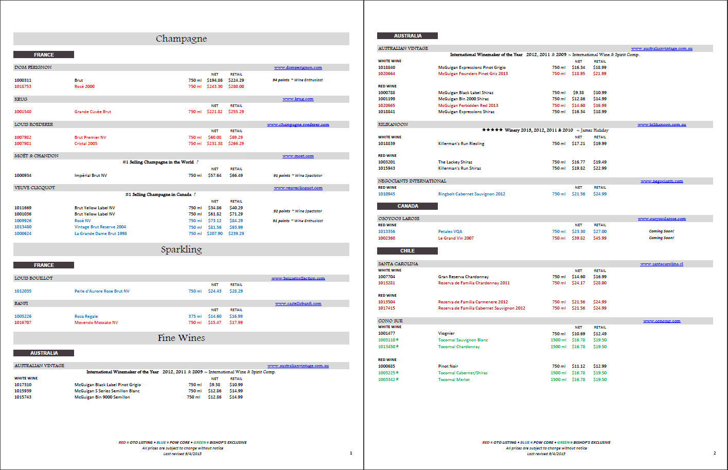 Liquor Price Lists A selection of real price list of different brands