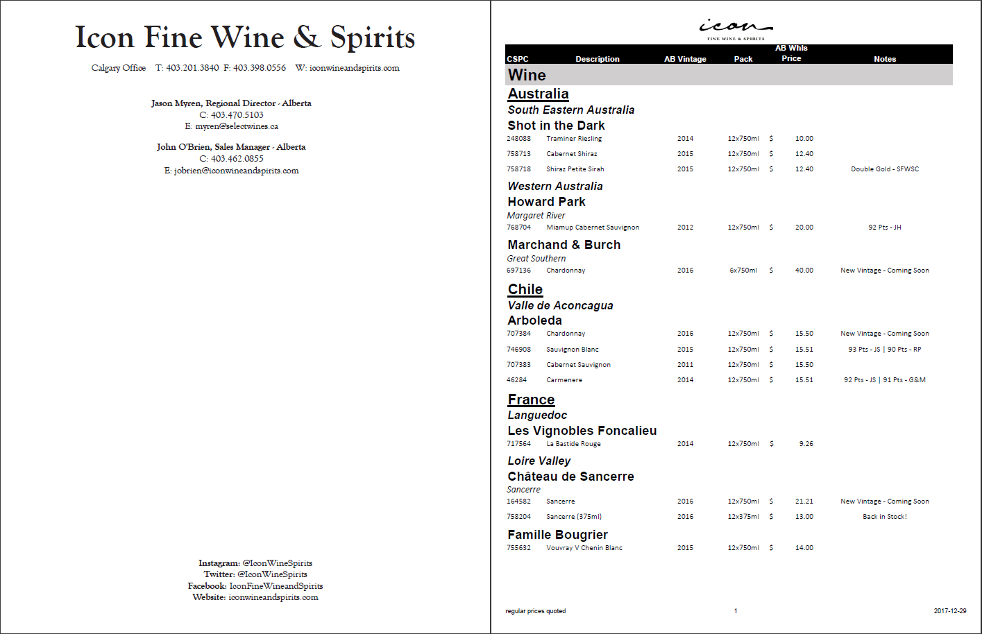 Liquor Price Lists A selection of real price list of different brands