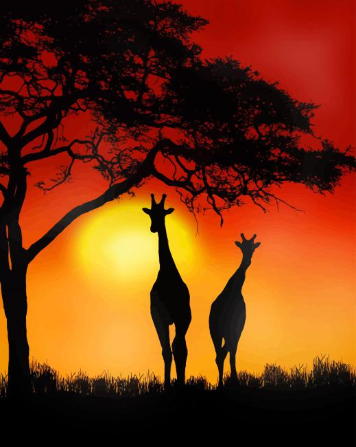Giraffes Sunset Animals Paint By Numbers Paint by numbers UK