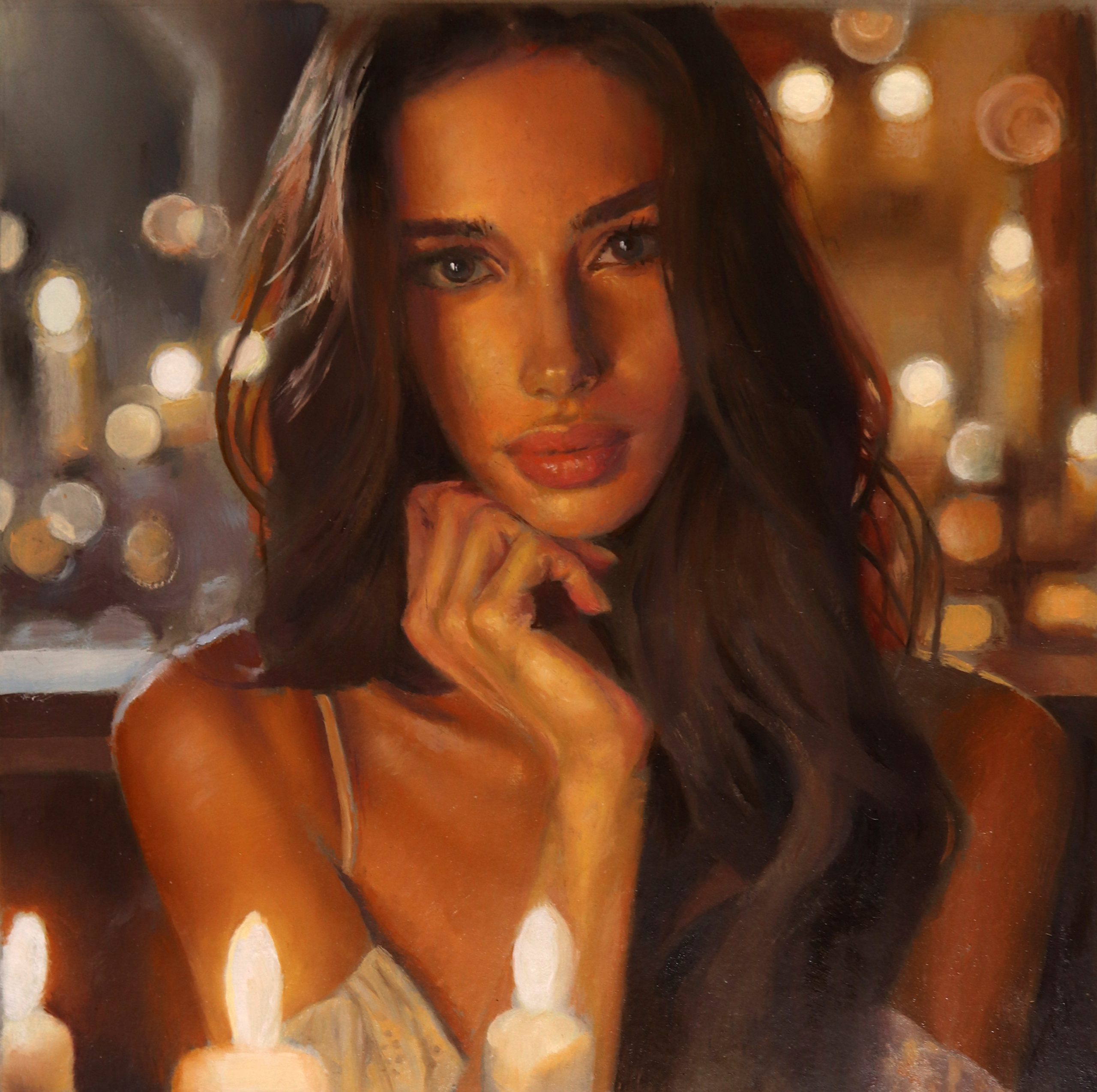 "CandleLit Dinner" Oil Painting on Shellac Paper 8x6"