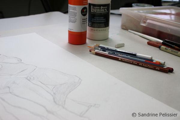 Painting over Life drawings with Acrylic and Watercolor Pencils