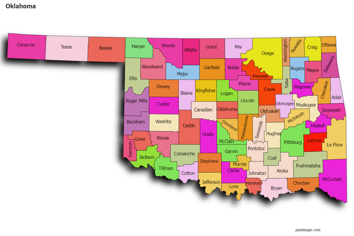 Oklahoma Color Coded Map Create Custom Oklahoma Map Chart with Online, Free Map Maker.
