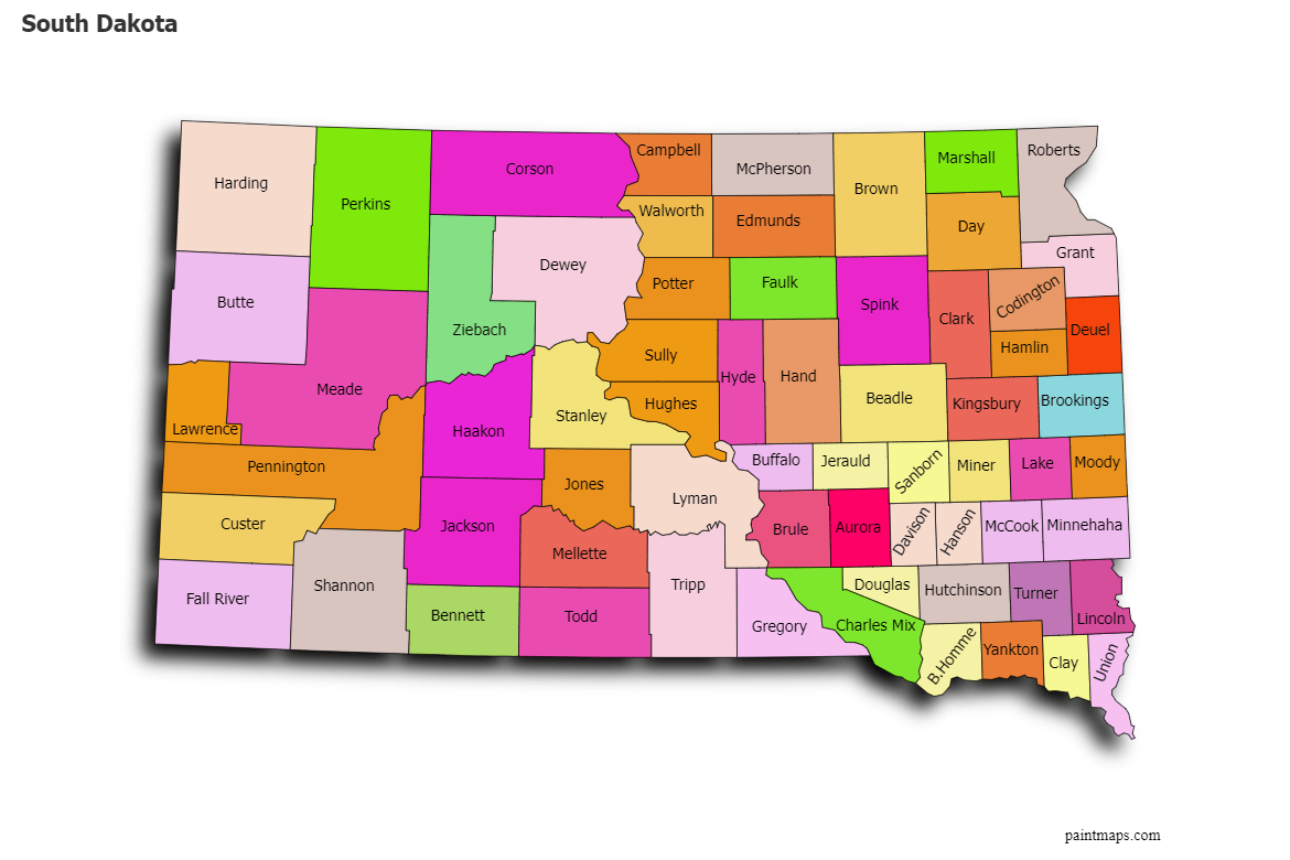 Create Custom South Dakota Map Chart with Online, Free Map Maker.