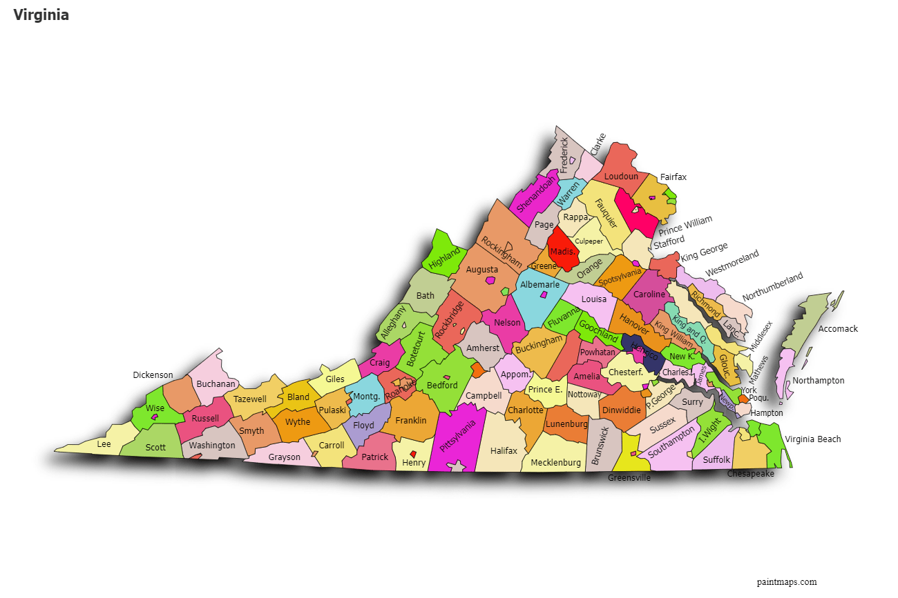 Create Custom Virginia Map Chart with Online, Free Map Maker.