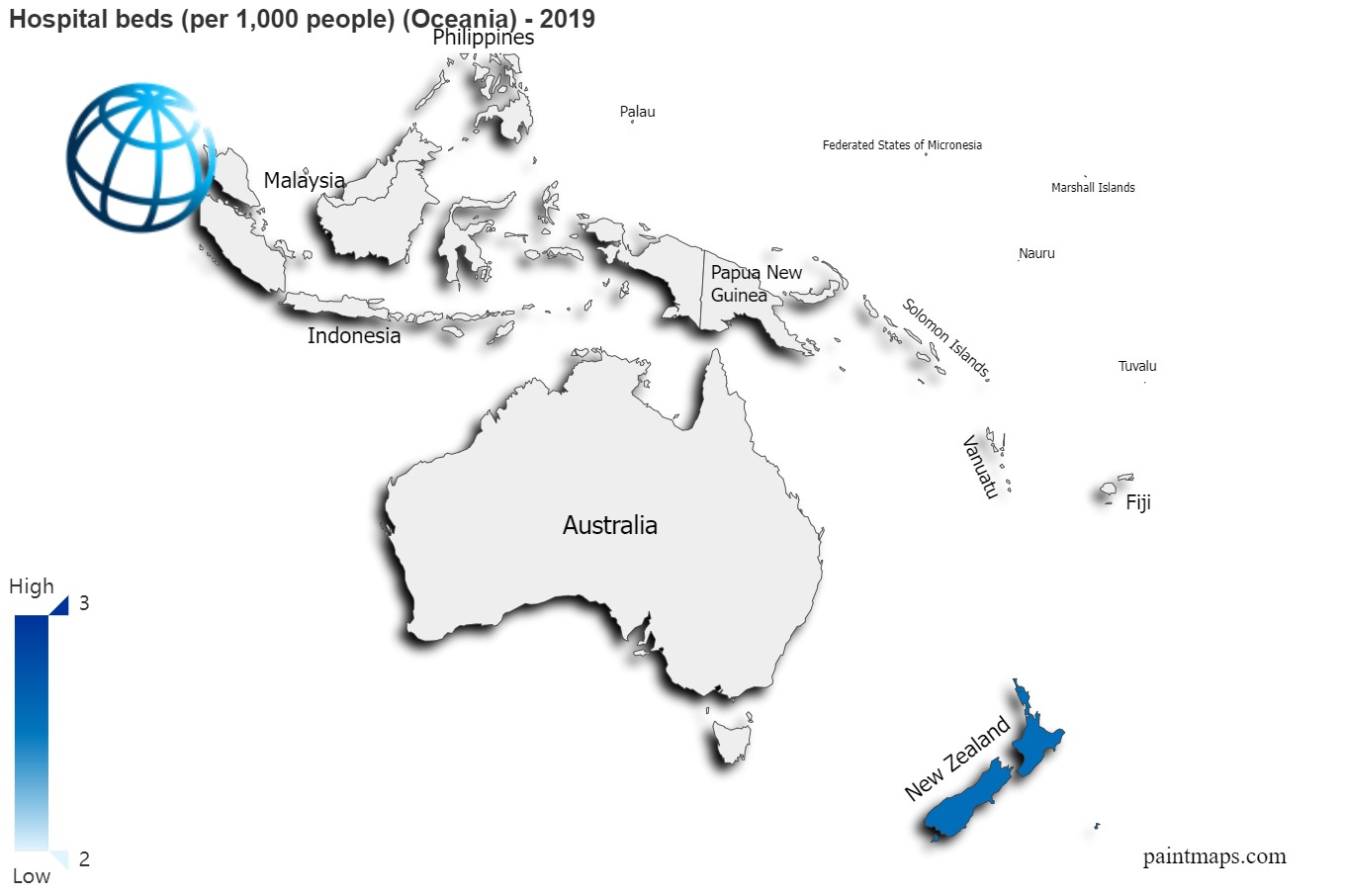 Hospital Beds Per 1000 People On Oceania Map