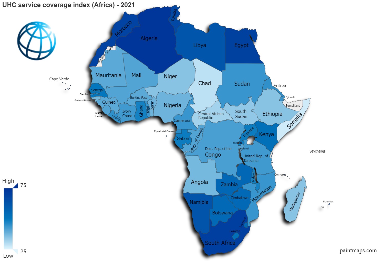 UHC Service Coverage Index On Africa Map