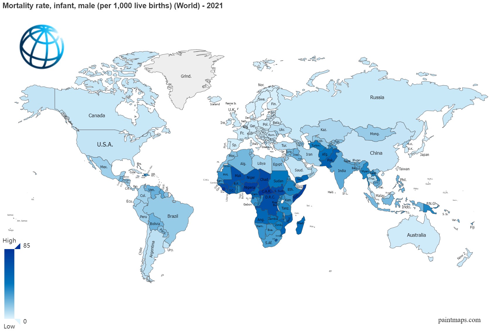 Mortality Rate Infant Male Per 1000 Live Births On World Map