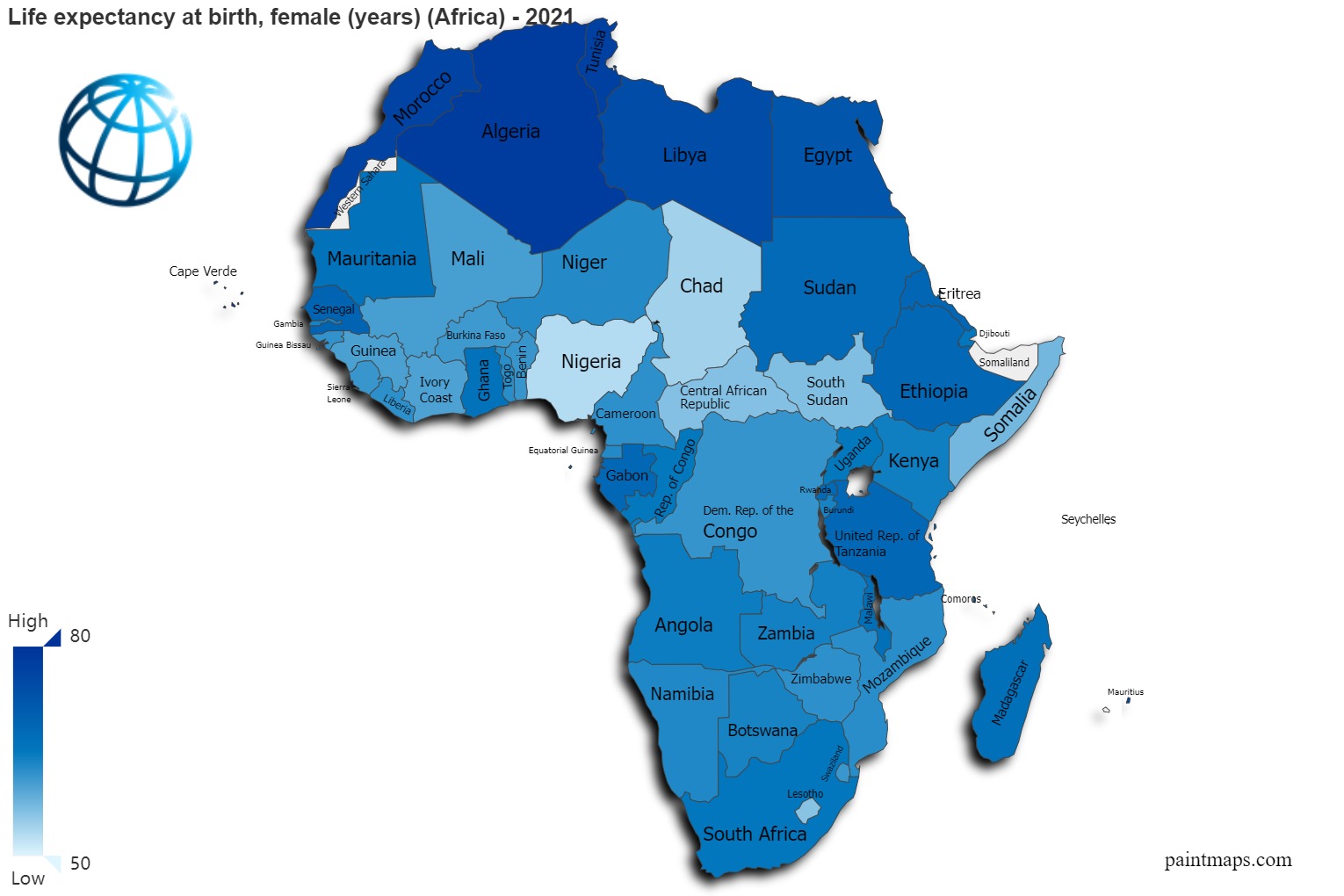 Life Expectancy At Birth Female Years On Africa Map