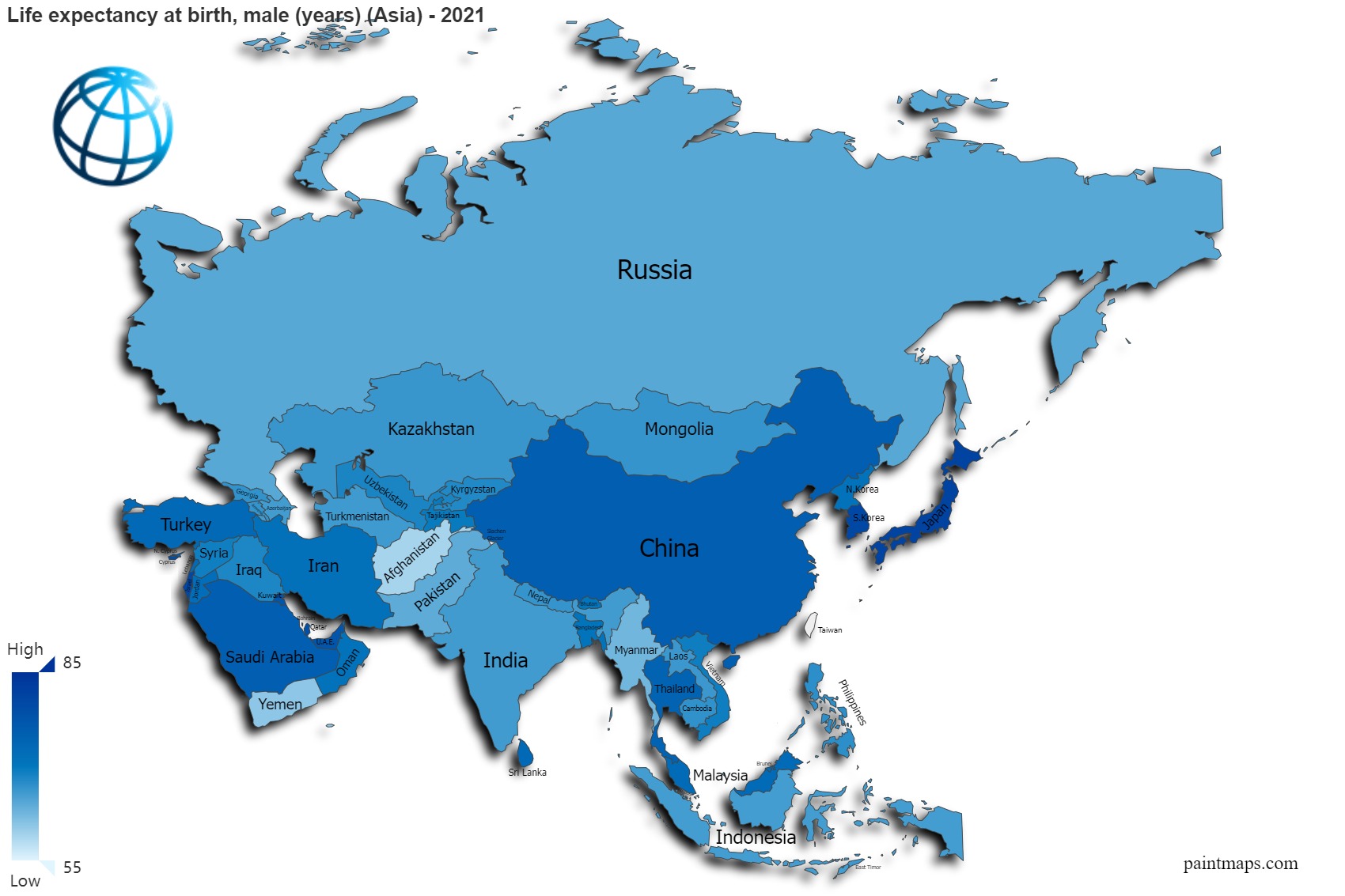 Esperanza De Vida Al Nacer Varones Anos En Asia Mapa