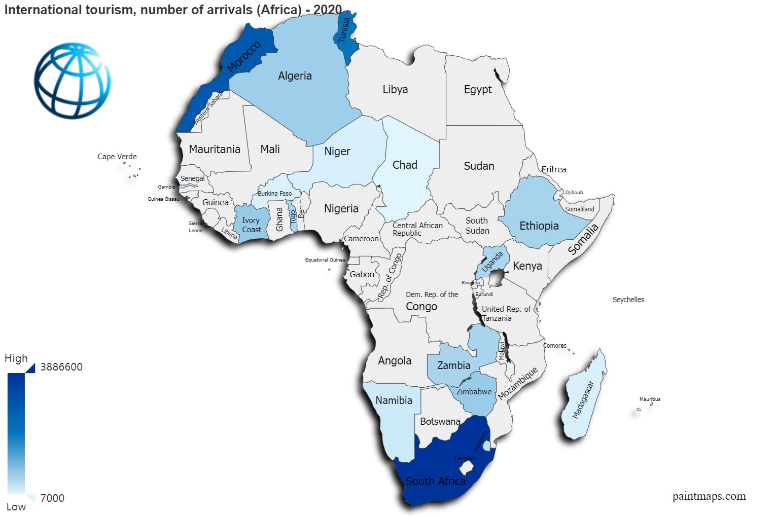 International Tourism Number Of Arrivals On Africa Map
