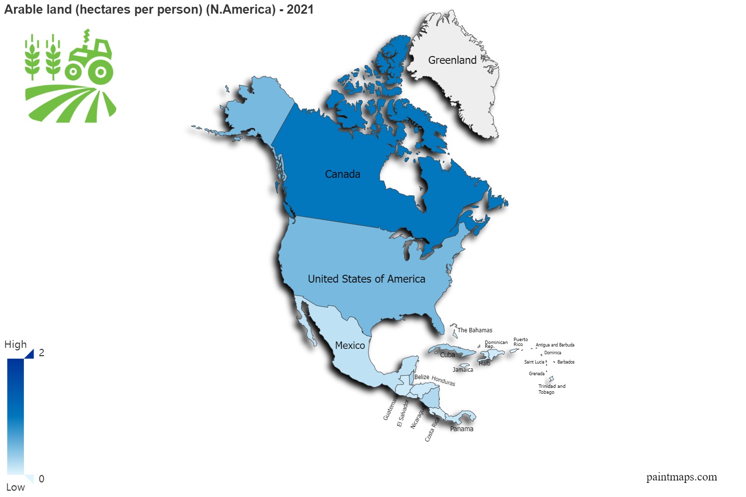 Arable Land Hectares Per Person On N.america Map