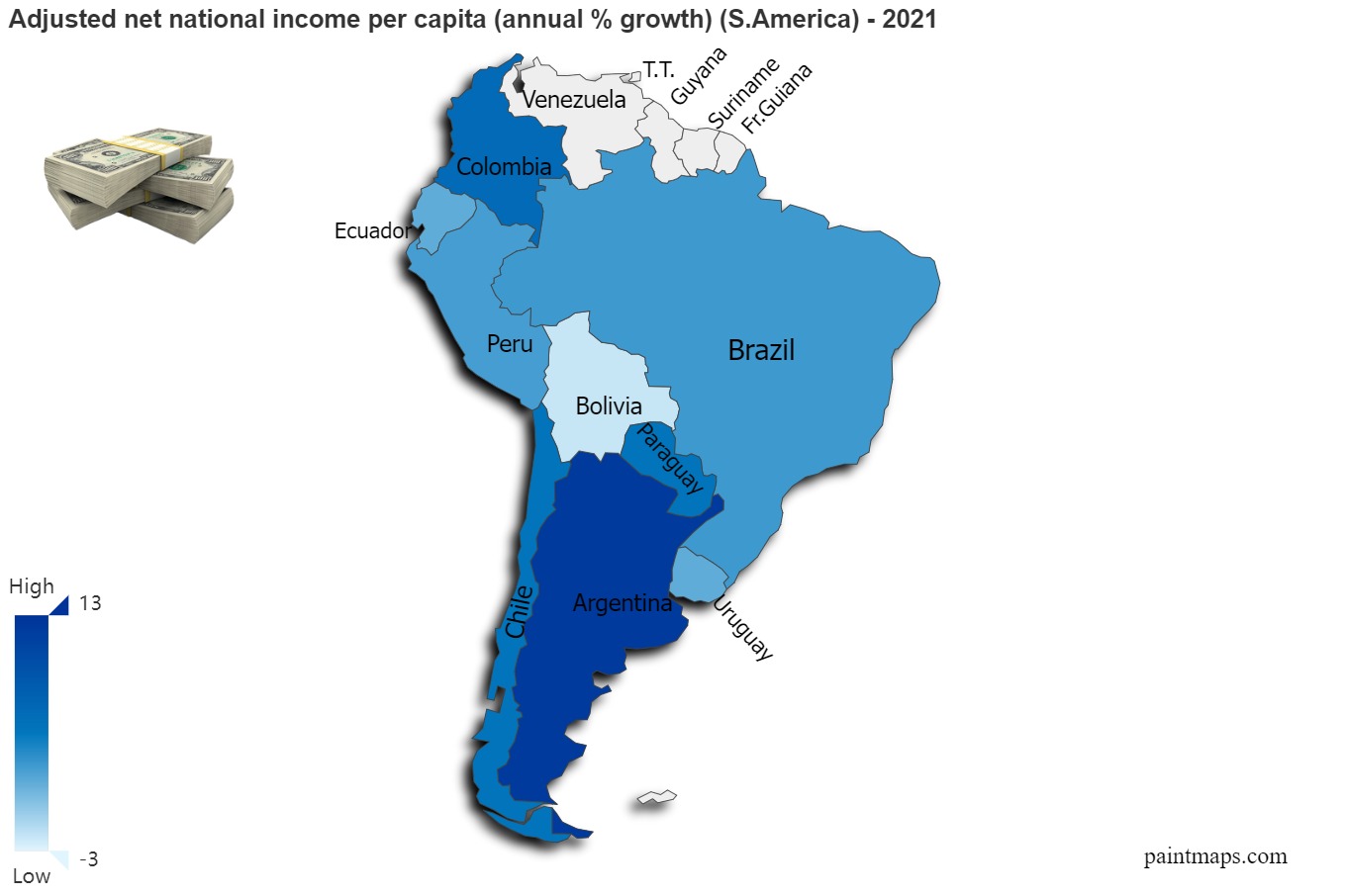 Adjusted Net National Per Capita Annual Percentage Growth On S.america Map