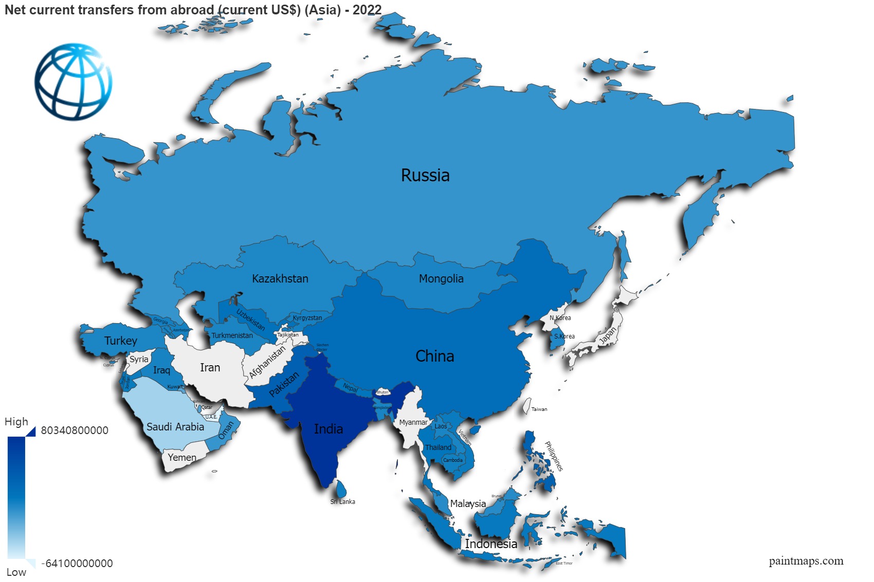 Net Current Transfers From Abroad Current USdollar On Asia Map