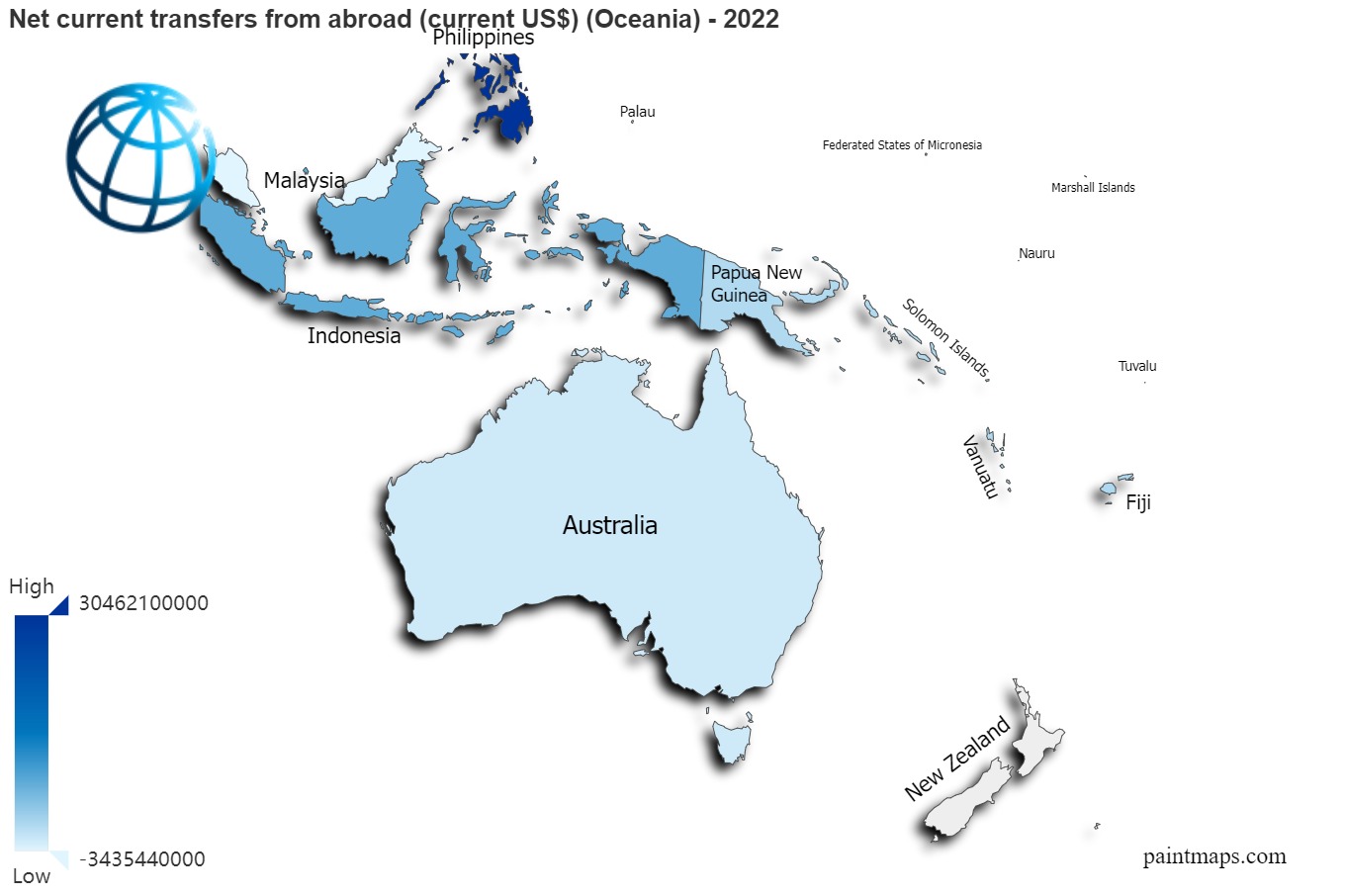 Net Current Transfers From Abroad Current USdollar On Oceania Map