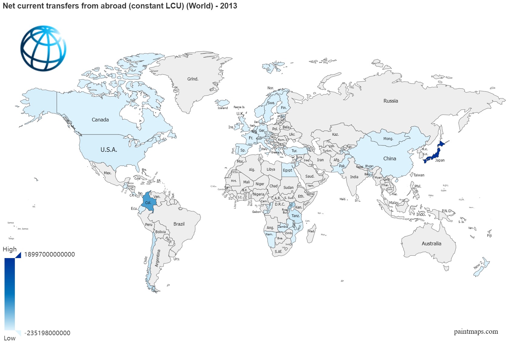 Net Current Transfers From Abroad Constant LCU On World Map