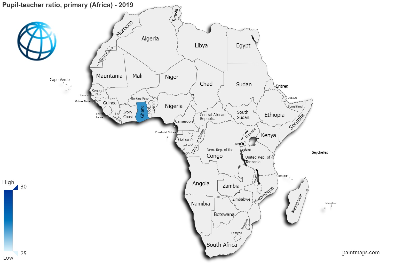 Pupil Teacher Ratio Primary On Africa Map
