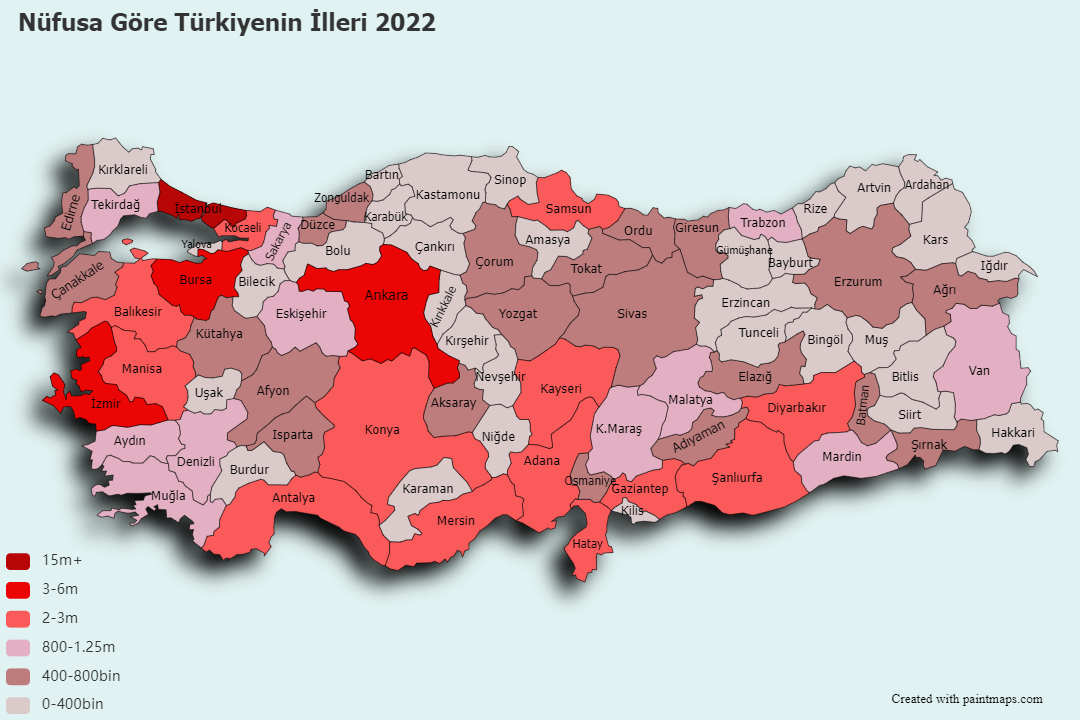 Provinces of Turkey by Population 2022 (Turkey) User Maps