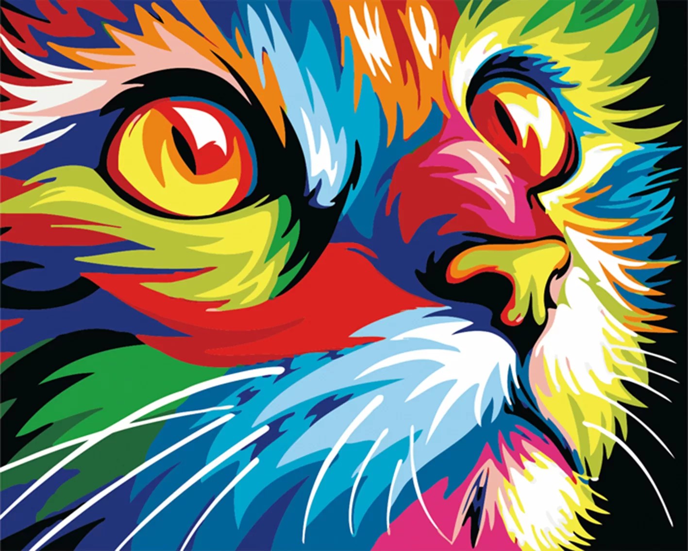 Colourful Cat Looking Up Paint by Numbers Paint My Numbers