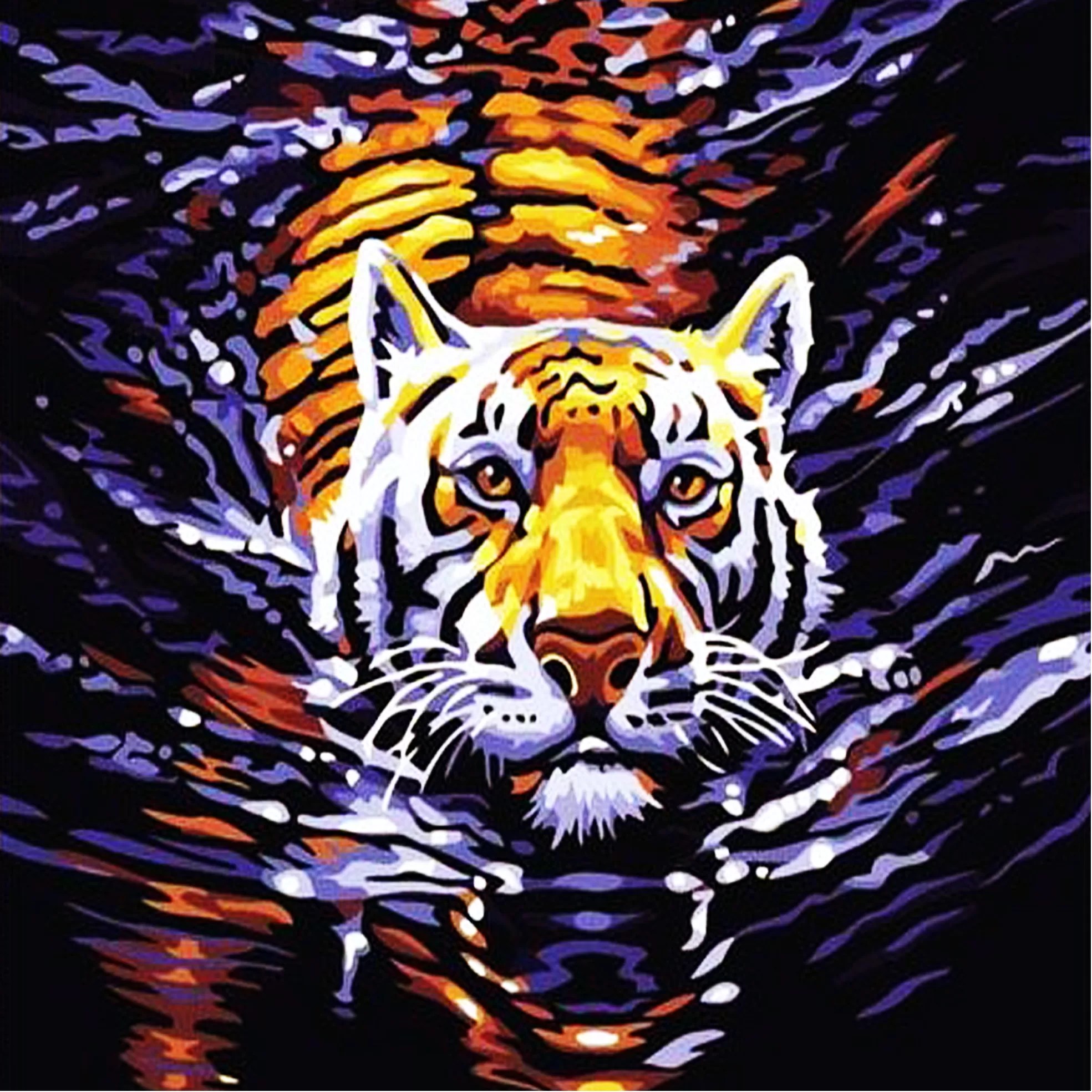 Tiger Swimming Through Water Paint by Numbers Paint My Numbers