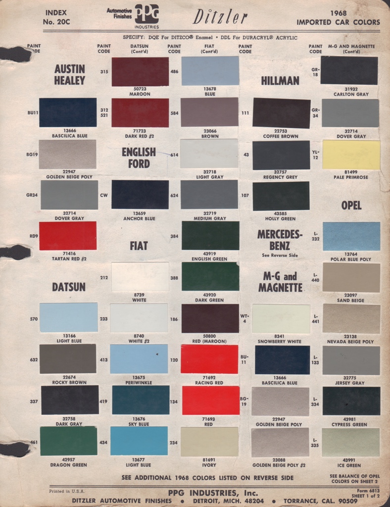 Paint Chips 1968 Austin Healey