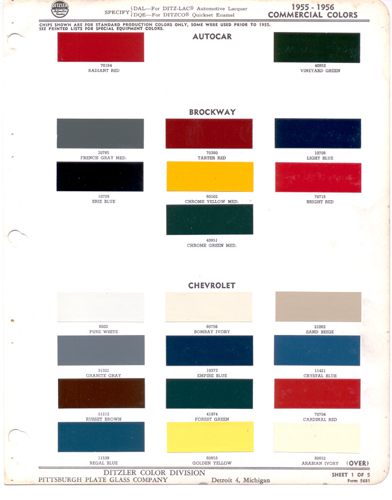 Paint Chips 1956 Chevy Truck Fleet Commercial