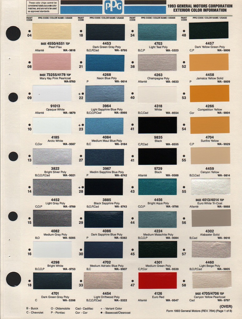 Paint Chips 1993 GM Allante